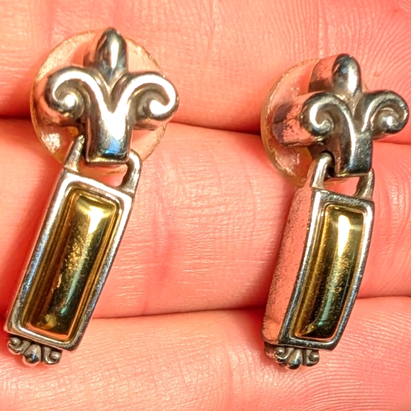 Brighton Jewelry - Brighton vintage silverplate/gold fleur-de-lis microdangle pierced post earrings